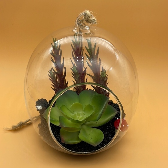 Dangling Glass Terrarium with Hedgehog 🦔 and Mushroom 🍄 For Bundle Purchases - Picture 1 of 5